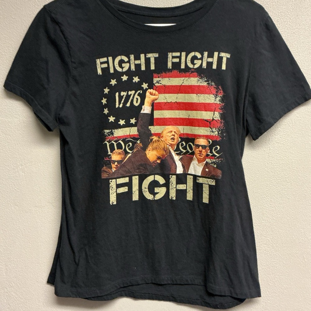 Fight Trump Black Graphic T-Shirt with Patriotic Design 0033
